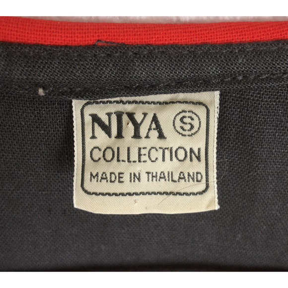 VTG NAYA 1980s Drop Waist Midi Dress Sz S Black Red 100% Cotton Button Pockets - Picture 3 of 12